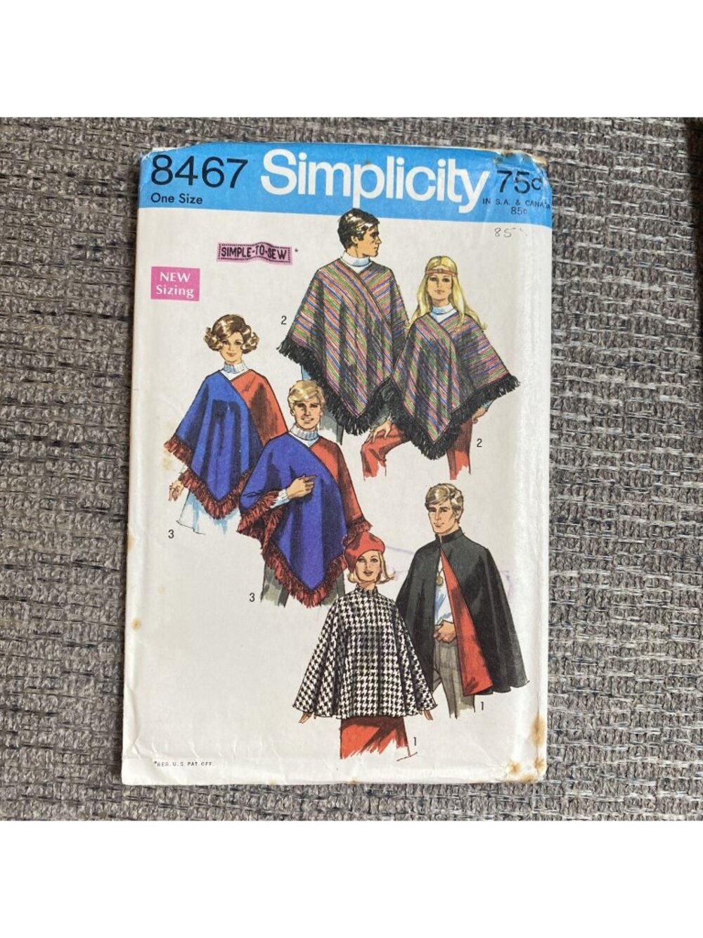 Vtg 1969 Simplicity 8467 Sewing Pattern Mens Misses Cape Poncho UNCUT Complete